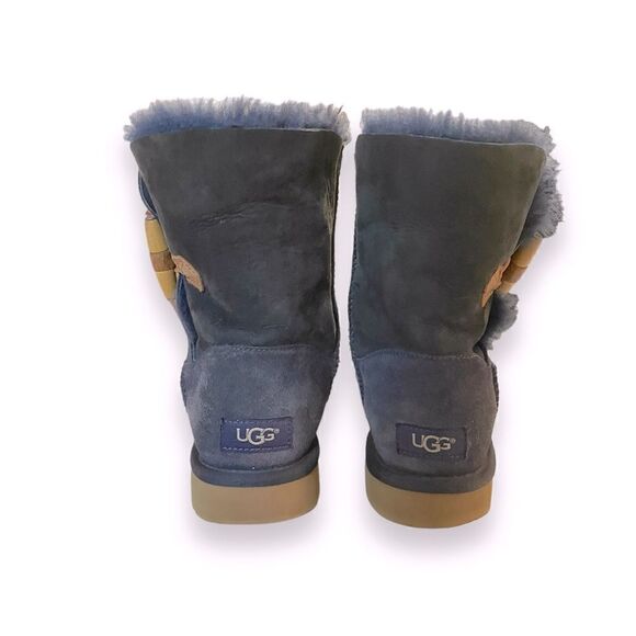 UGG Keely Short Boots Navy Blue Suede Toggle - Picture 3 of 8